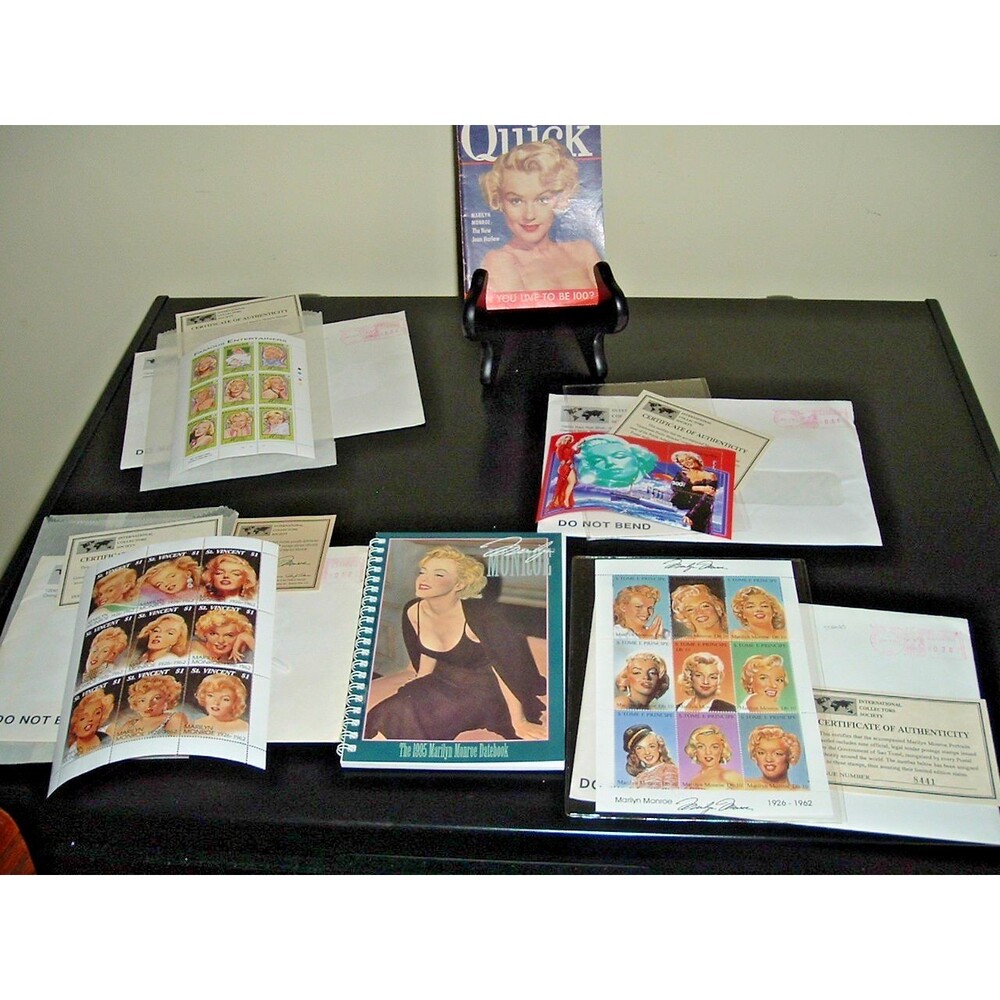 Worldwide Marilyn Monroe Poatage Stamps w/COA + 1951 News Weekly + 1995 Planner